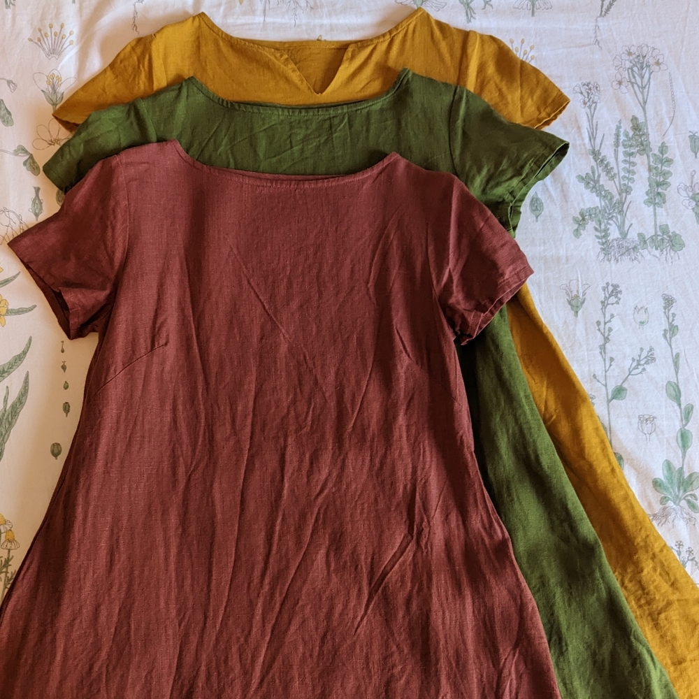 Set of 3 Linen Dresses with Pockets